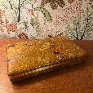 SOLD Vintage Mele Amber Marbled Design Jewelry Box – Mid Century Gold Trim